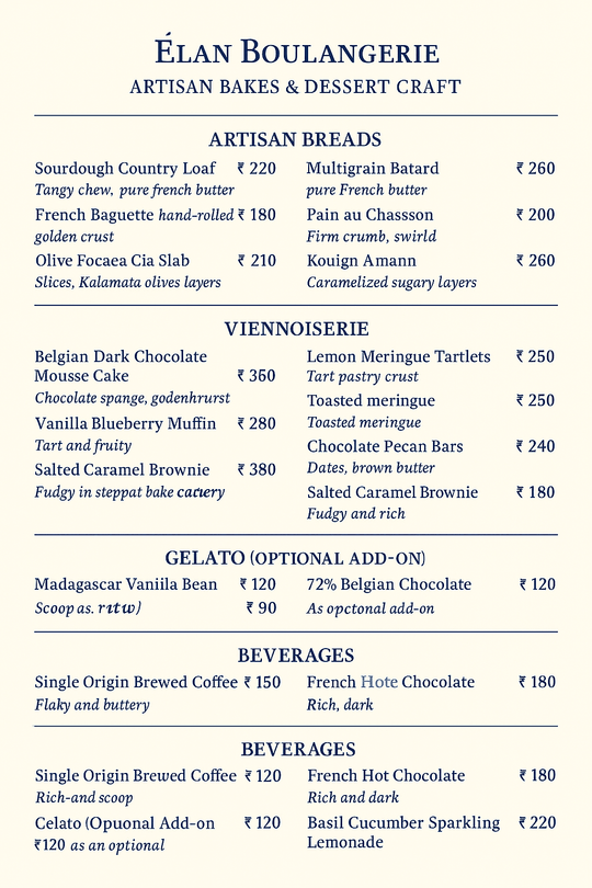 Bakery Menu