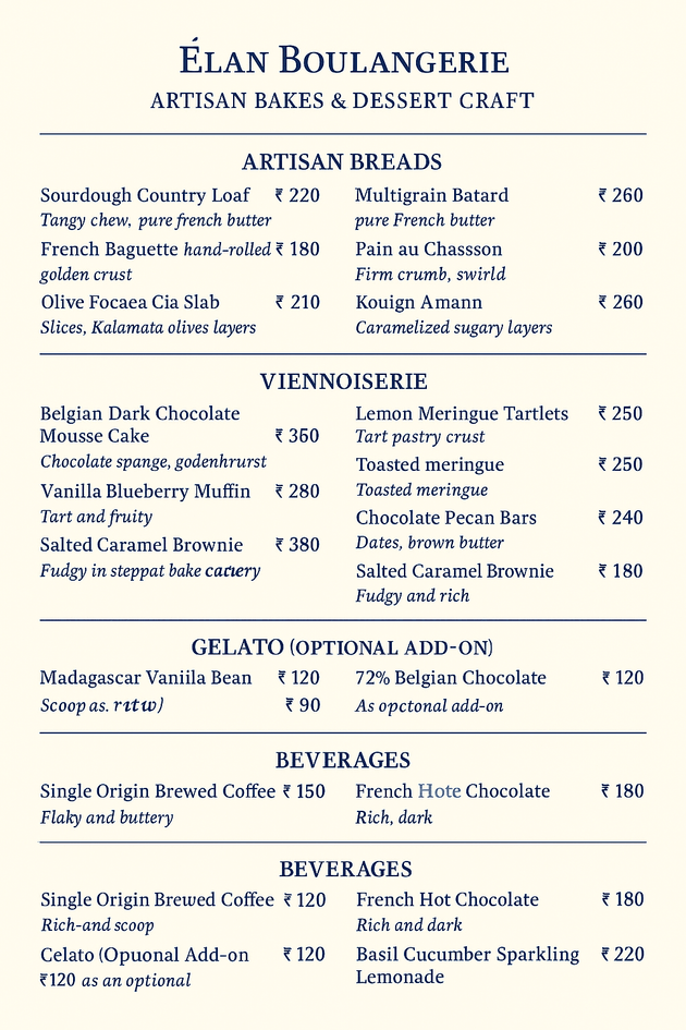 Bakery Menu