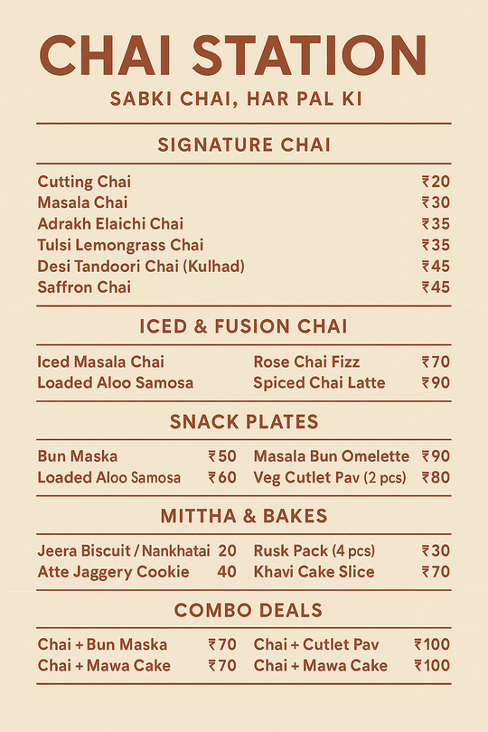 Chai Cafe Menu