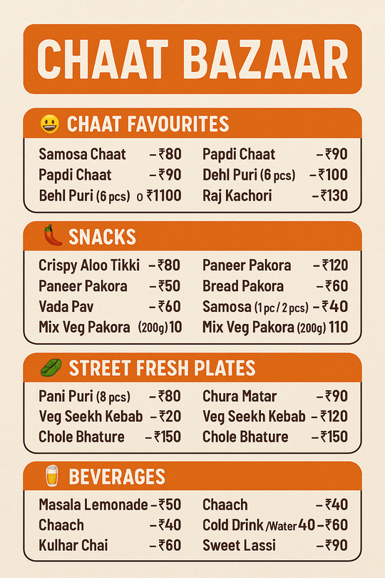 Snacks & Chaat Menu