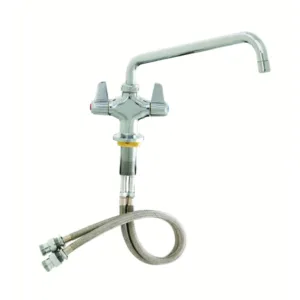 T&S Deck Mount Faucet – Single Hole Base with 18" Flexible Inlets & 12" Swing Nozzle (5F-2SLX12)