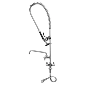 T&S Pre-Rinse Faucet with Single Hole Base, 12" Add-On Faucet, 18" Flexible Inlets & 6" Wall Bracket (5PR-2S12)