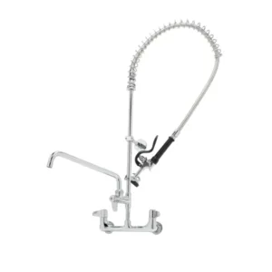 T&S EQUIP Pre-Rinse Faucet – Wall Mount Base, 8" Centers, 12" Add-On Faucet & 6" Wall Bracket (5PR-8W12)
