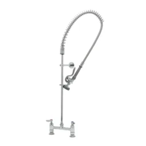 T&S Easy Install Pre-Rinse Faucet with Spring Action, Deck Mount Base & Wall Bracket – 8” Centers (B-0123-B)