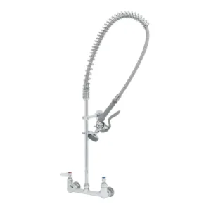T&S Easy Install Pre-Rinse Faucet – Spring Action, 8" Wall Mount Base with Wall Bracket (B-0133-B)