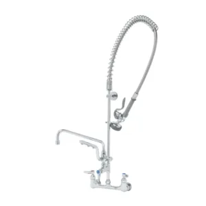 T&S Ultrarinse Pre-Rinse Unit – 8" Wall Mount Mixing Faucet, Add-On Faucet & 1.15 GPM Spray Valve (B-0133-U12-B)