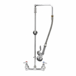 T&S Pre-Rinse Faucet – Overhead Swivel Arm, 8" Wall Mount, B-0107 Spray Valve with Wall Bracket (B-0131-B)