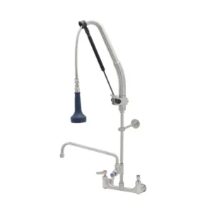 T&S Eversteel Durapull Pull-Down Pre-Rinse Unit – 12" Add-On Faucet, Cerama Cartridges, Lever Handles & Wall Bracket (S-0133-12-CRB8P)